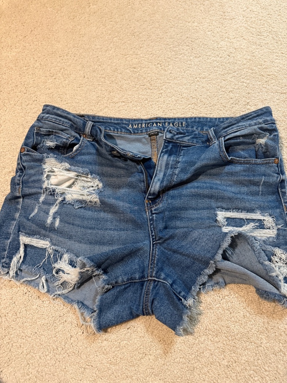 American Eagle Outfitters Women's Ripped Dark Blue Denim Shorts